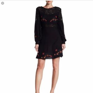 Dax Black Embroidered and Lace Long Sleeve Knee Length Dress sz L …